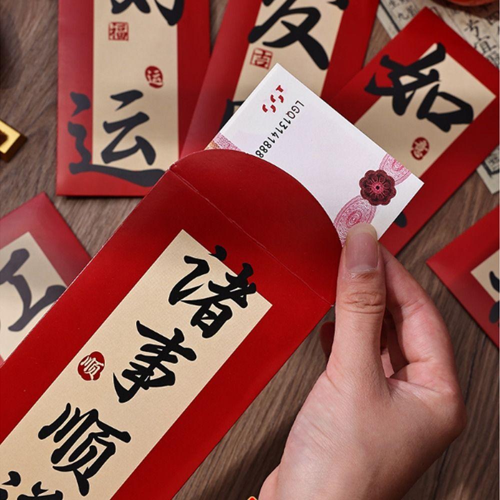 6pcs Blessing Chinese Calligraphy Red Envelopes Hongbao Red Packet New Year Money Pocket Bonus