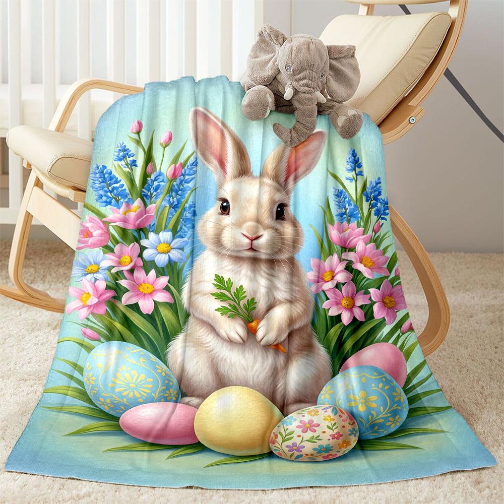 Easter Bunny With Flowers Blanket,Suitable for sofas, offices, travel, living rooms, gift for friends and family,Suitable for all seasons.