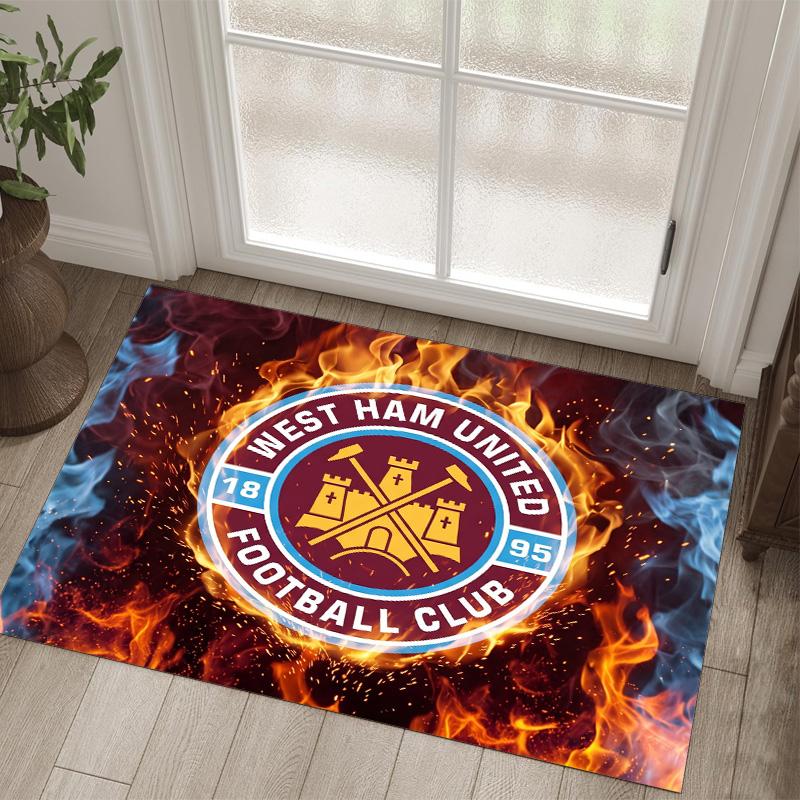 West Ham United Fußball Design Kristall Samt Teppich Gemütlich Nicht?Rutschfester Teppich mit Aufdruck für Schlafzimmer Wohnzimmer Eingang