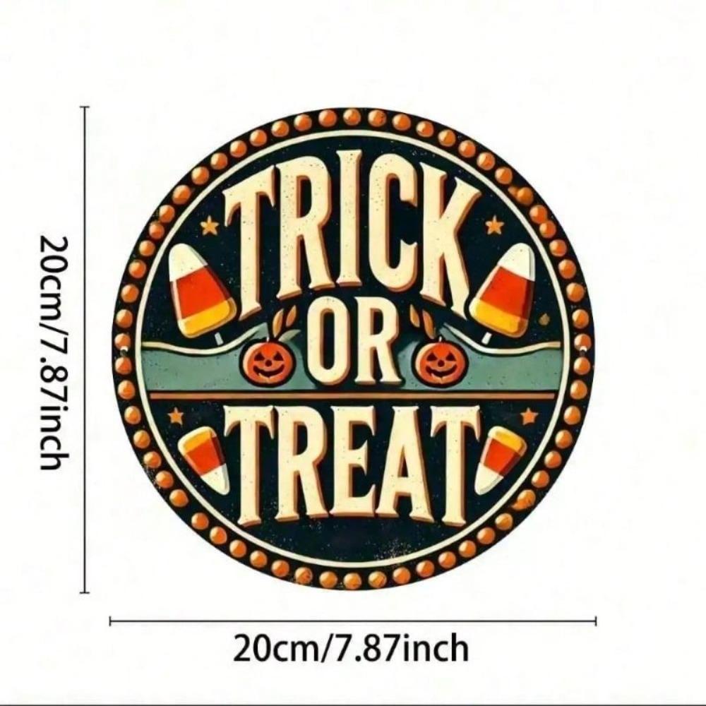 Vintage Round Metal Halloween Sign Rustic Outdoor Indoor Decor