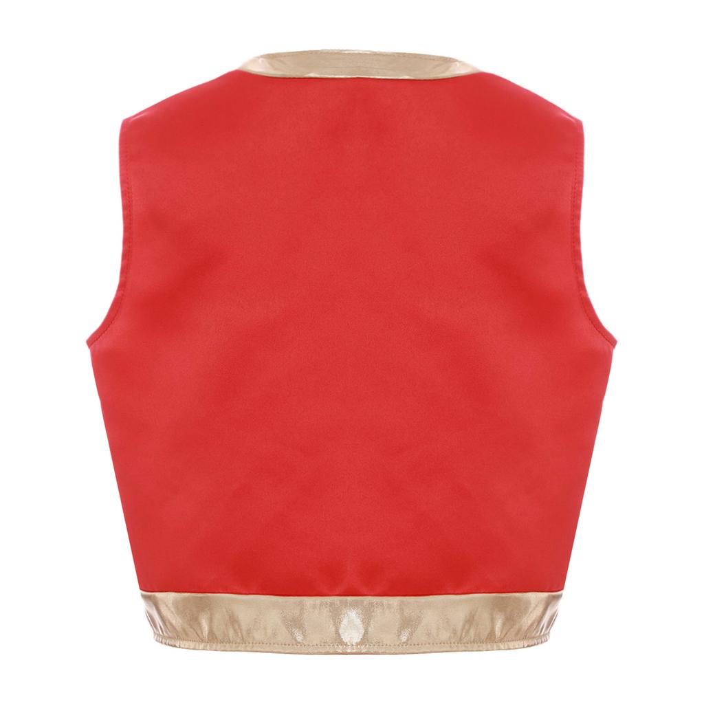 Boys Arab Prince Cosplay Costume 2Pcs: Loose Vest & Metallic Shiny Patchwork Bloomers Harem Pants Outfit for Halloween Party