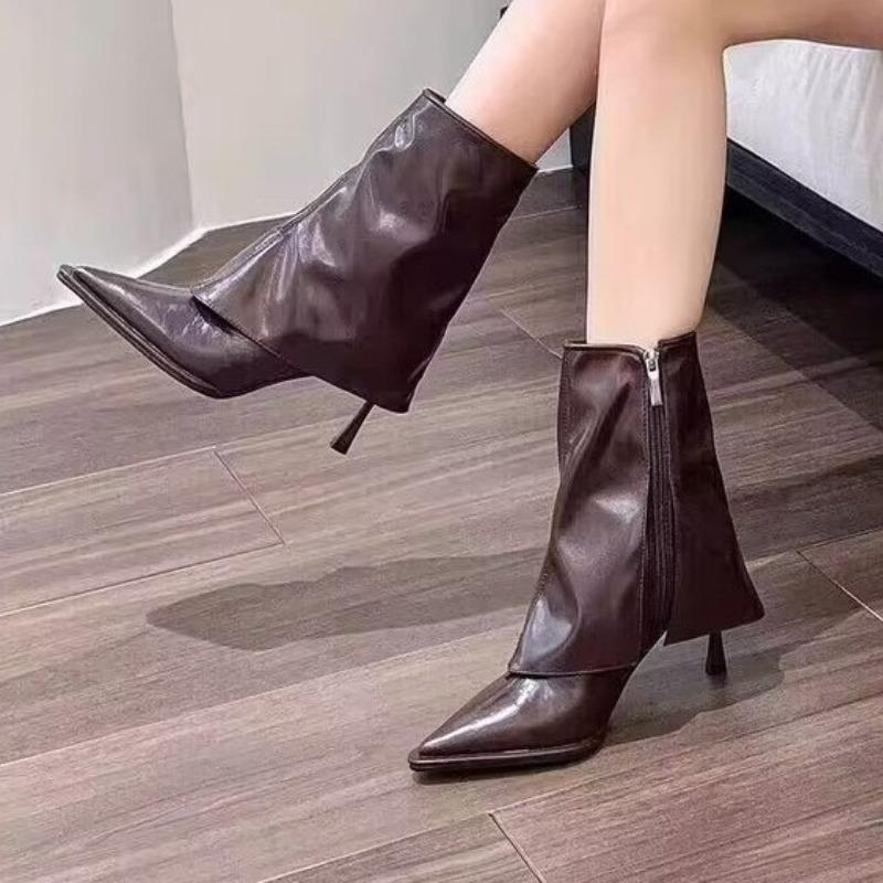 Fashion Women's High Heels 2025 New Design Women's Party Shoes Pointed Toe Mid-tube Side Zipper Women Boots Hot Sell Botas Mujer