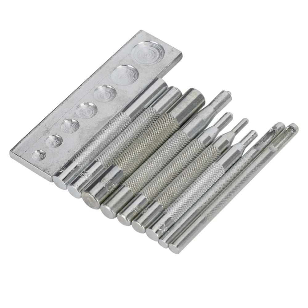 11pcs Metal Handle Rivet Setter With Base Punch Tool Kit DIY Snap Fastener Tool Leather DIY