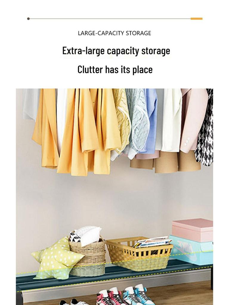 Plastic Floor-Standing Balcony and Bedroom Clothes & Hat Rack, with Folding Drying Pole and Storage.