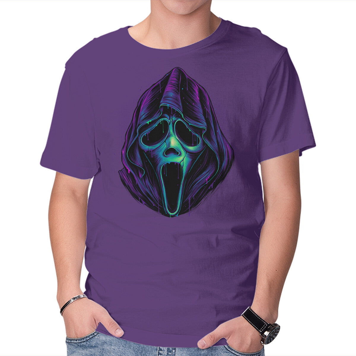 Unisex Crew Neck T-Shirt Glowing Ghost Graphic Short Sleeve Casual Tee XXXXL