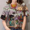 Camiseta para Mujer con Estampado 3D de Gato de Anime de Dibujos Animados, Cuello Redondo, Manga Corta Blanca, Ropa para Mujer, Tops de Verano Casual, Sudadera