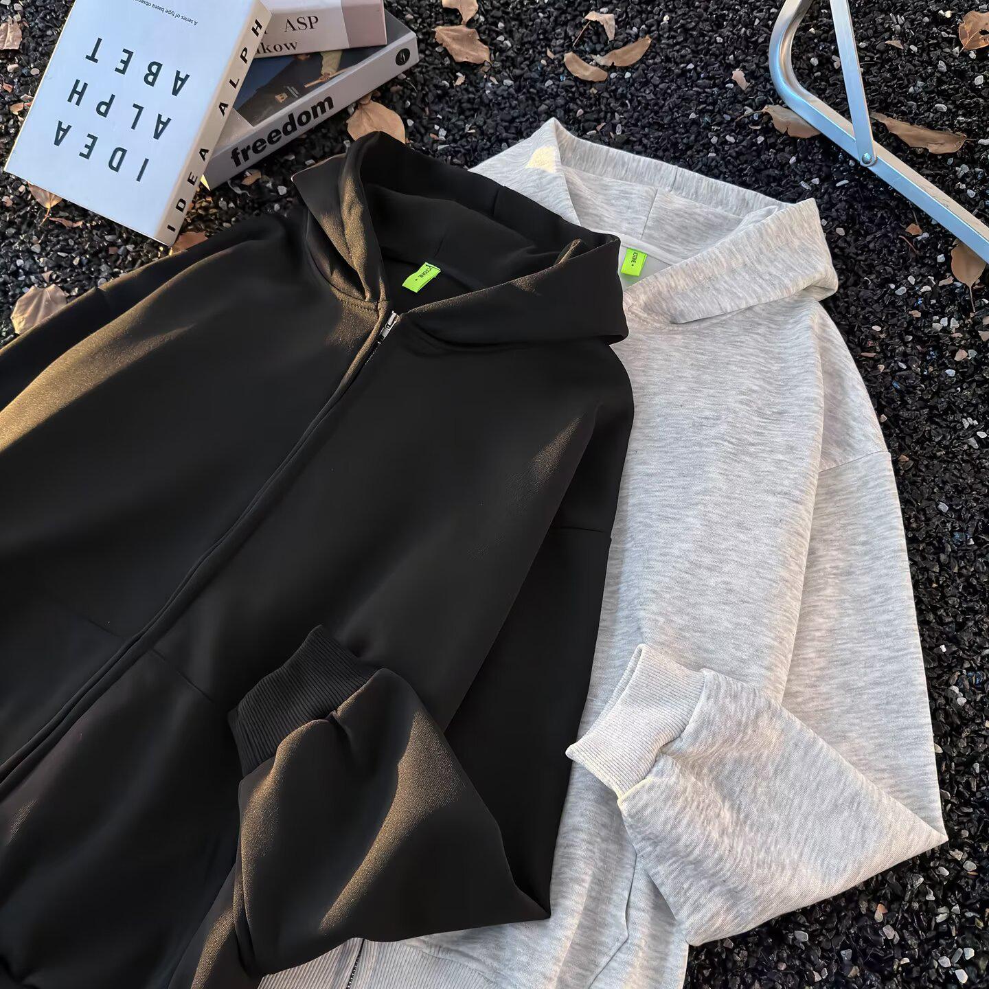 

2025 Унисекс Свободный Кардиган-Толстовка с Капюшоном в Гонконгском Стиле - Модный и Универсальный M чёрный