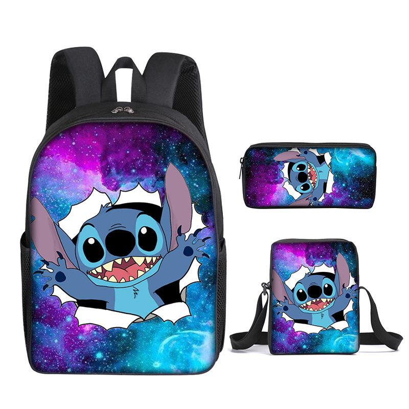New Stitch Backpack, Stitch Three Piece Set, Elementary School Printed Cartoon Backpack, Shoulder Bag, Pencil Case Set