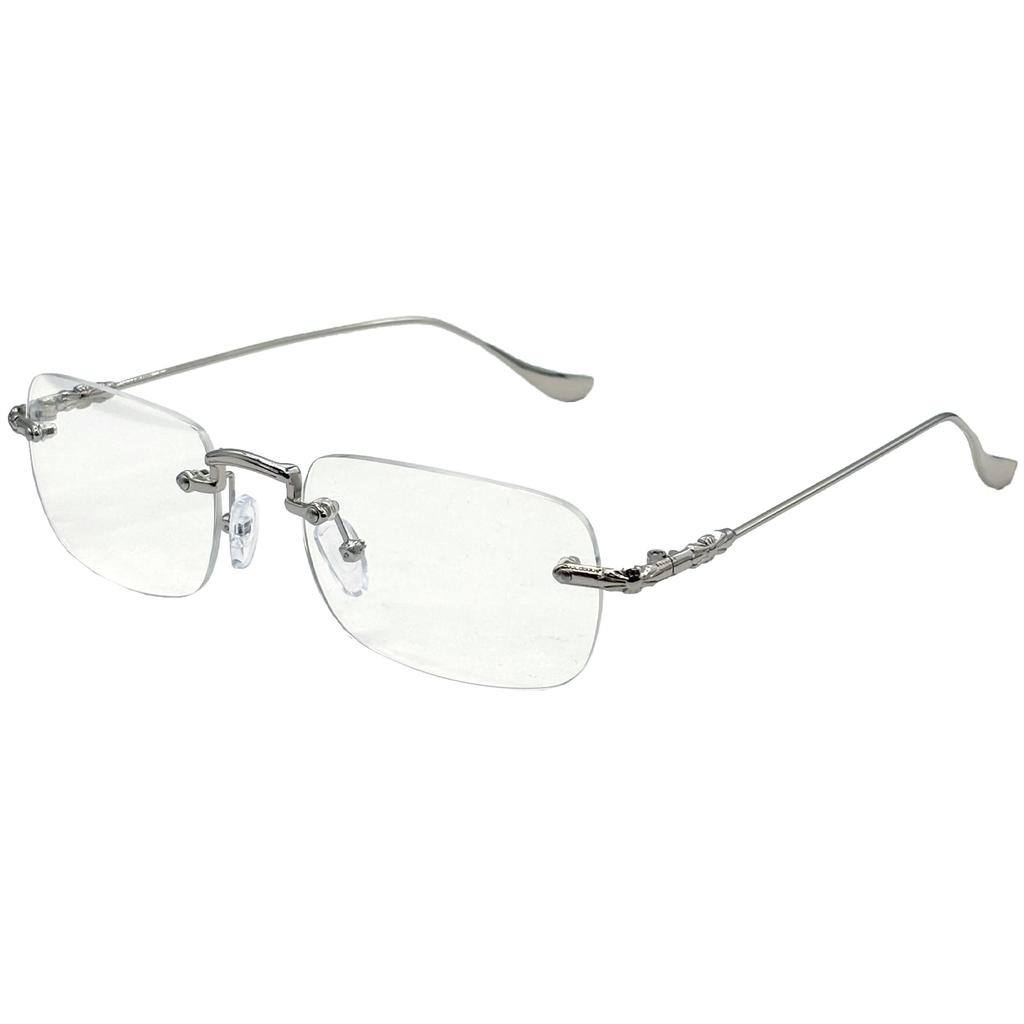 [FashionBerry] Silver x Clear Rimless Square Sunglasses, Metal Frame, Clear Lens, Colored Lens, Lightweight, UV400, Fashion Glasses, Elegant, Adult,
