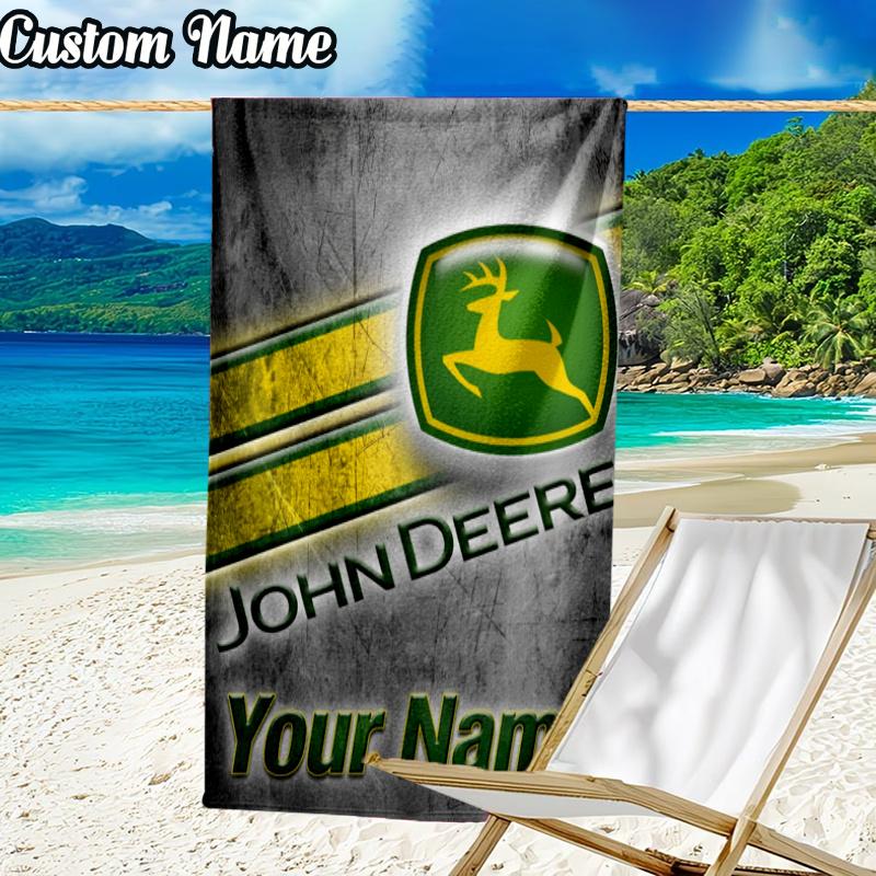 Custom Name John Deere Beach Towel - Soft, Ultra-Absorbent Microfiber, Lightweight, Perfect for Beach, Parties, Travel, Camping