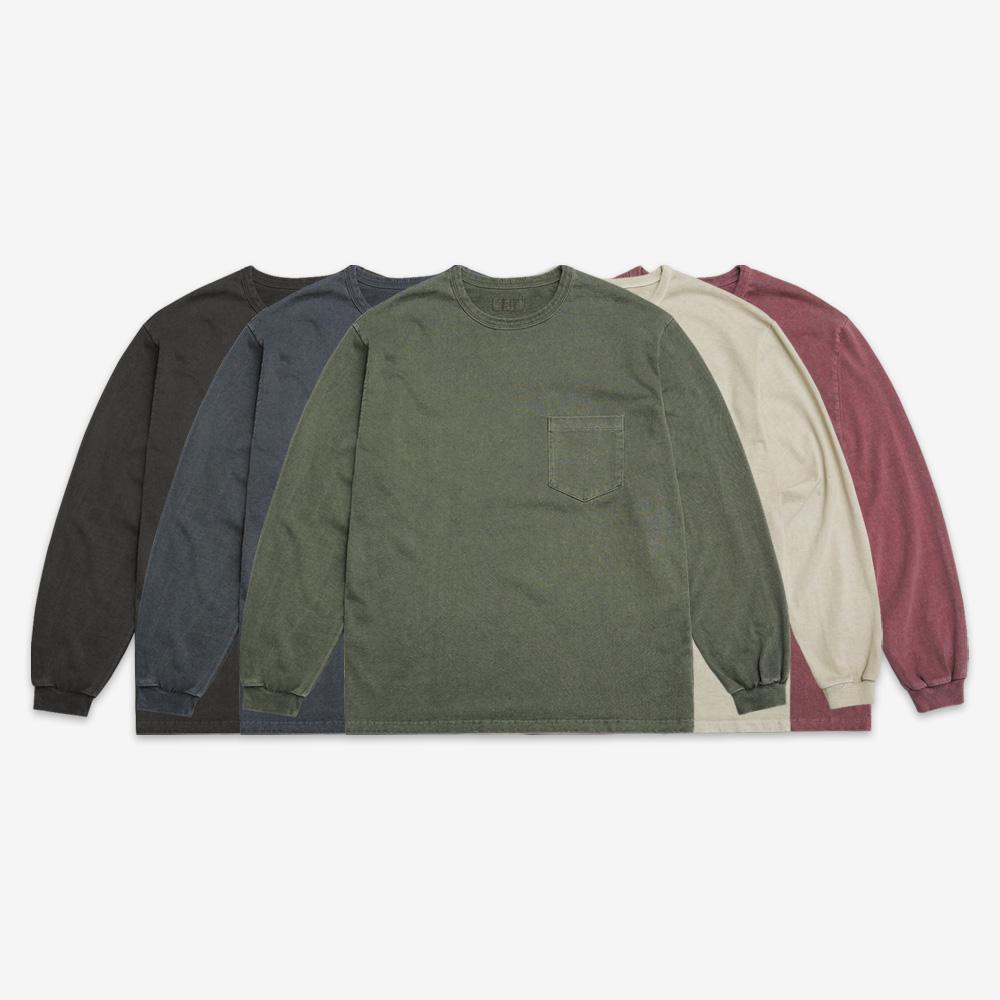 Solti Pigment Long Sleeve Poket T-Shirts (Deep Red)