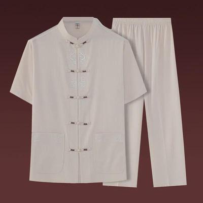 Kurzärmeliger Tang-Anzug für Herren: Sommerlicher Baumwoll-Leinen-Stil im chinesischen Stil für Väter mittleren Alters