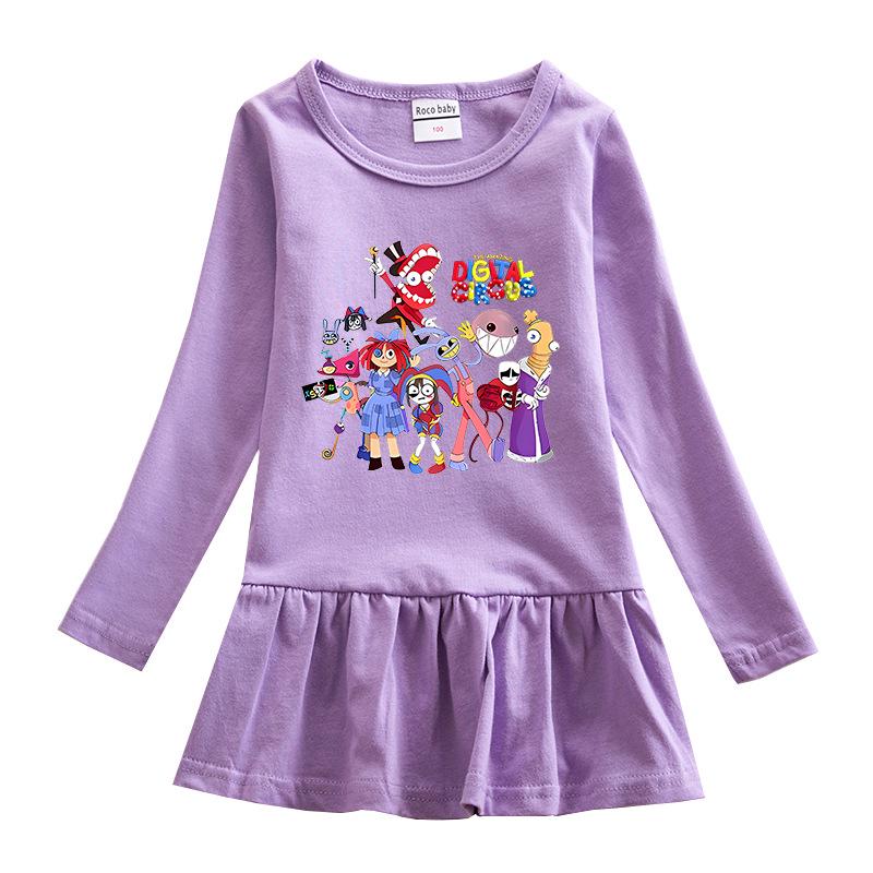 Korean Spring & Autumn Girls' Cartoon Long Sleeve Mesh Princess Dress, 2026