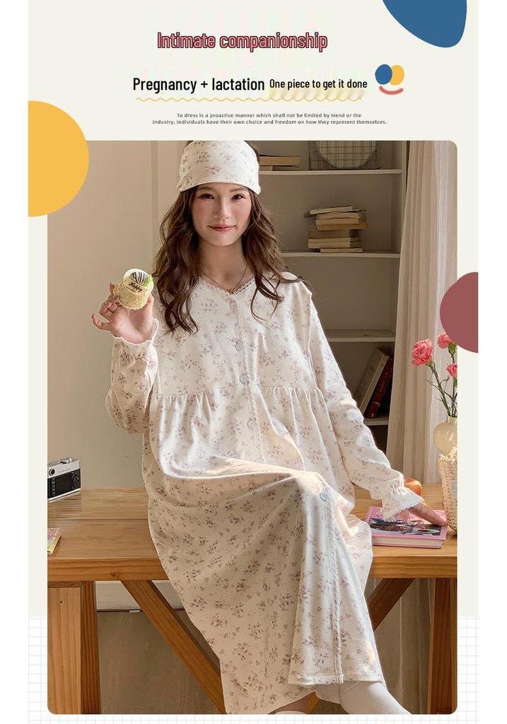 Maternity & Nursing Pajamas with Built-in Bra, Long Sleeve, Lightweight Cotton, for Labor, Postpartum & Beyond, Ideal for Spring & Autumn.