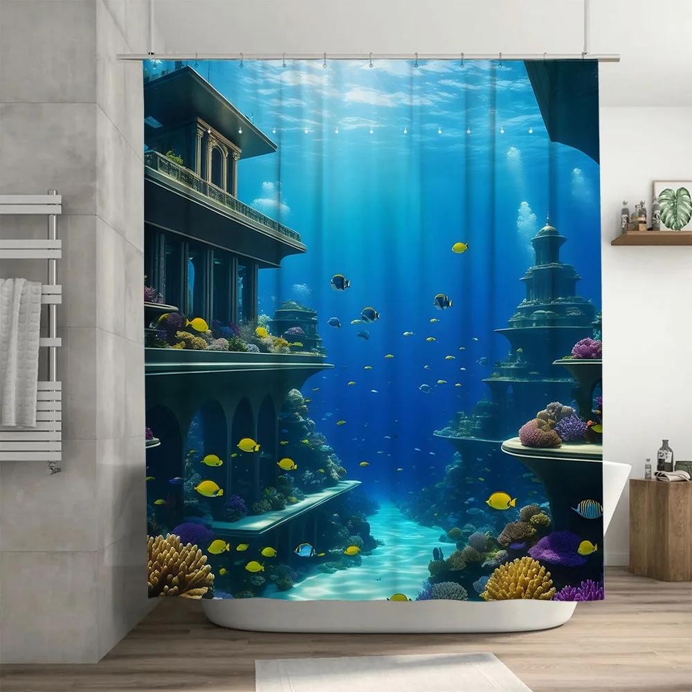 Underwater World Shower Curtain 3D Printed Bath Decor with Fish Coral Scene for Bathroom Decoration – Custom Size Available from