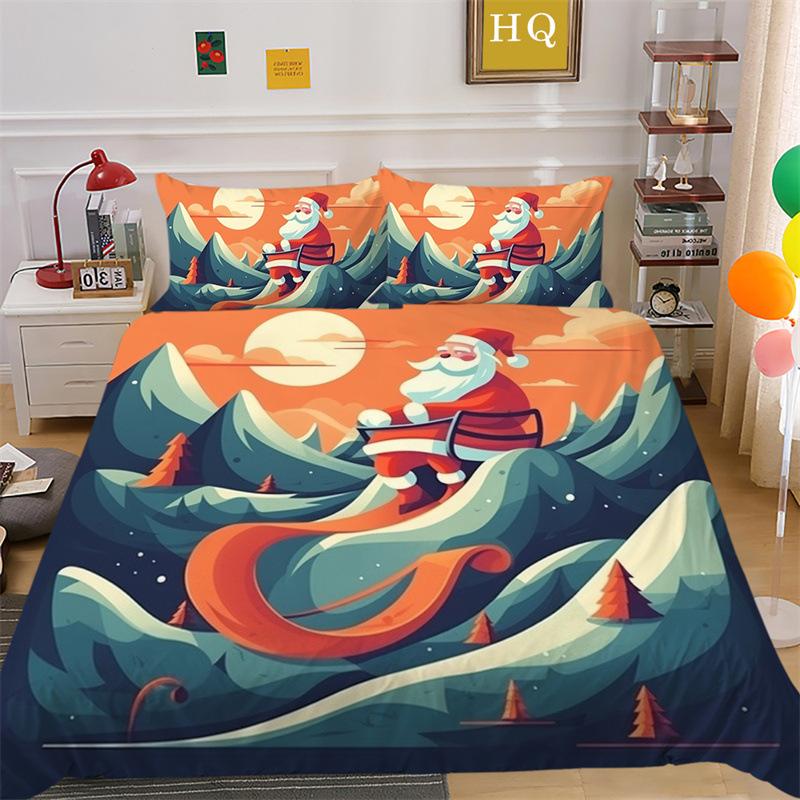 Christmas Elk 3D Printed Polyester Pillowcase Quilt Cover Two or Three Piece Set