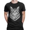 Niedliche Katze mit Keffiyeh T-Shirts für Herren Vintage Baumwoll-T-Shirt Rundhalsausschnitt Kurzarm-T-Shirt Übergrößen-Tops