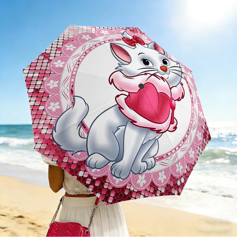 Pink Kitty 8 Ribs 3Fold Black Glue Uv Protection Umbrella Sun Protection Rainproof Compact Folding Umbrella For Travel Daily Use C923944