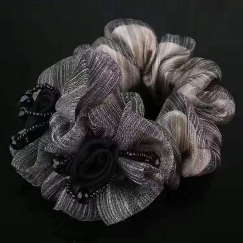 Vintage-Inspired Floral Scrunchie - Mixed Color Fabric Hair Tie for Women, Elegant Ponytail Holder