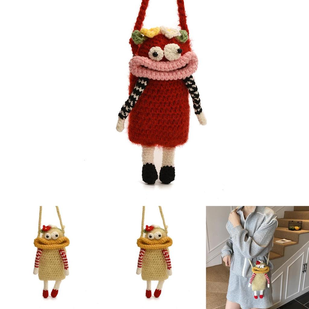 Funny Cute Big Mouth Woven Crossbody Bag With Top Open Design And Cellphone Pocket For Daily Use