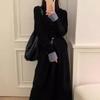 Autumn and winter holiday two-piece plaid splicing knitted sweater cardigan simple fashion loose versatile casual crew neck top women