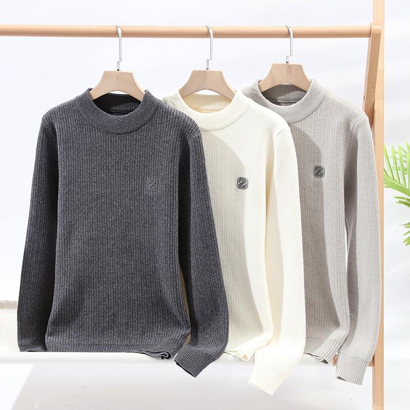 Woodpecker Men's Slim Fit Round Neck Knit Sweater - Warm Velvet Base Layer for Autumn/Winter
