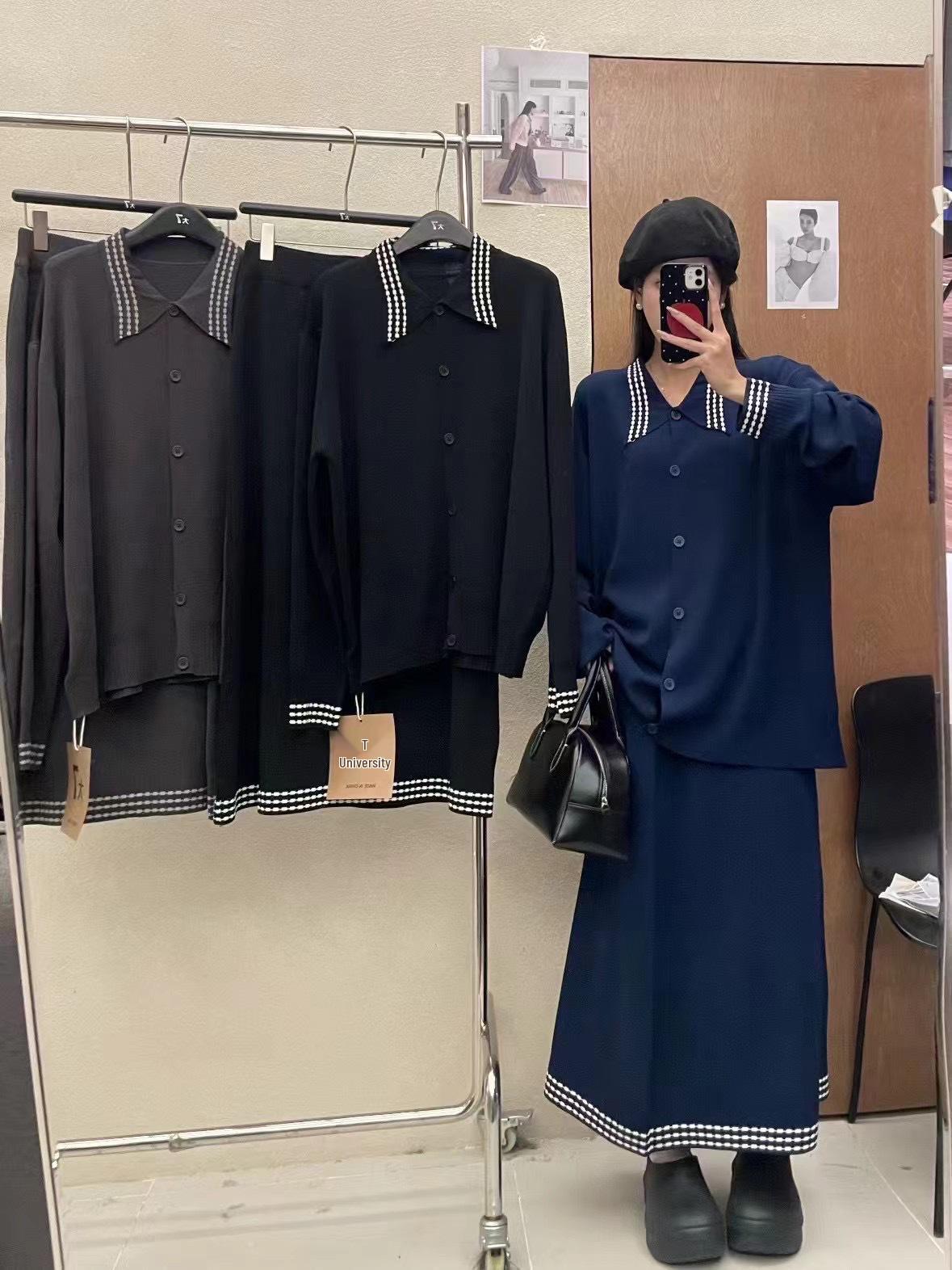 

Women s Plus Size Korean Style Knitted Sweater and Skirt Set - Casual College Fashion L сірий колір