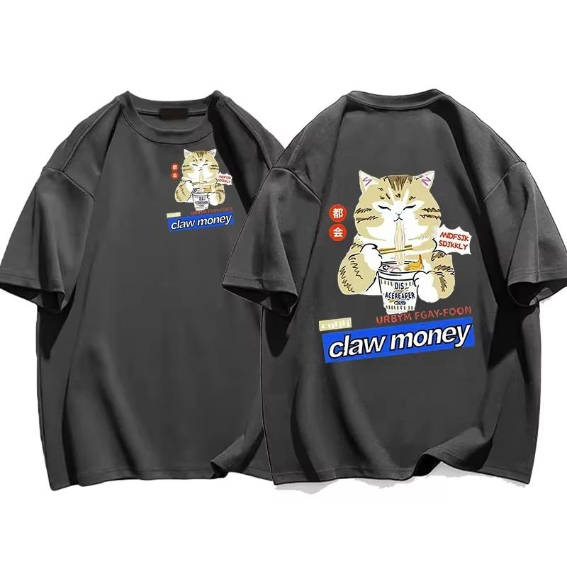 2025 Men T-shirts Intrage Japan Kanji Cartoon T-shirt Fun Graphics Kawaii Clothing Streetwear Peach Khaki Top Large Harajuku Top