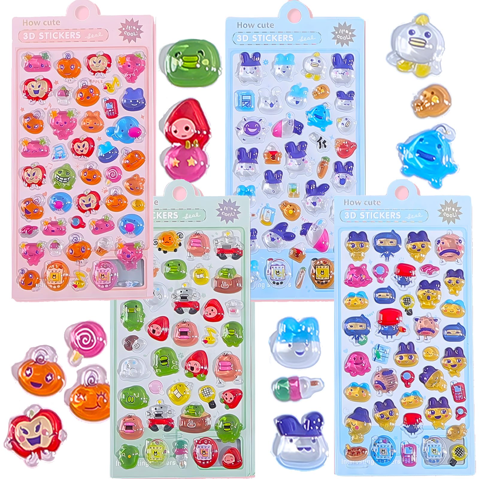 

YAYAMIYA 4-Piece Set 2026 New Model Tamagotchi Mametchi Memetchi Kuchibatchi 3D Sparkling Deco Stickers Removable Gift DIY Notebook Kids