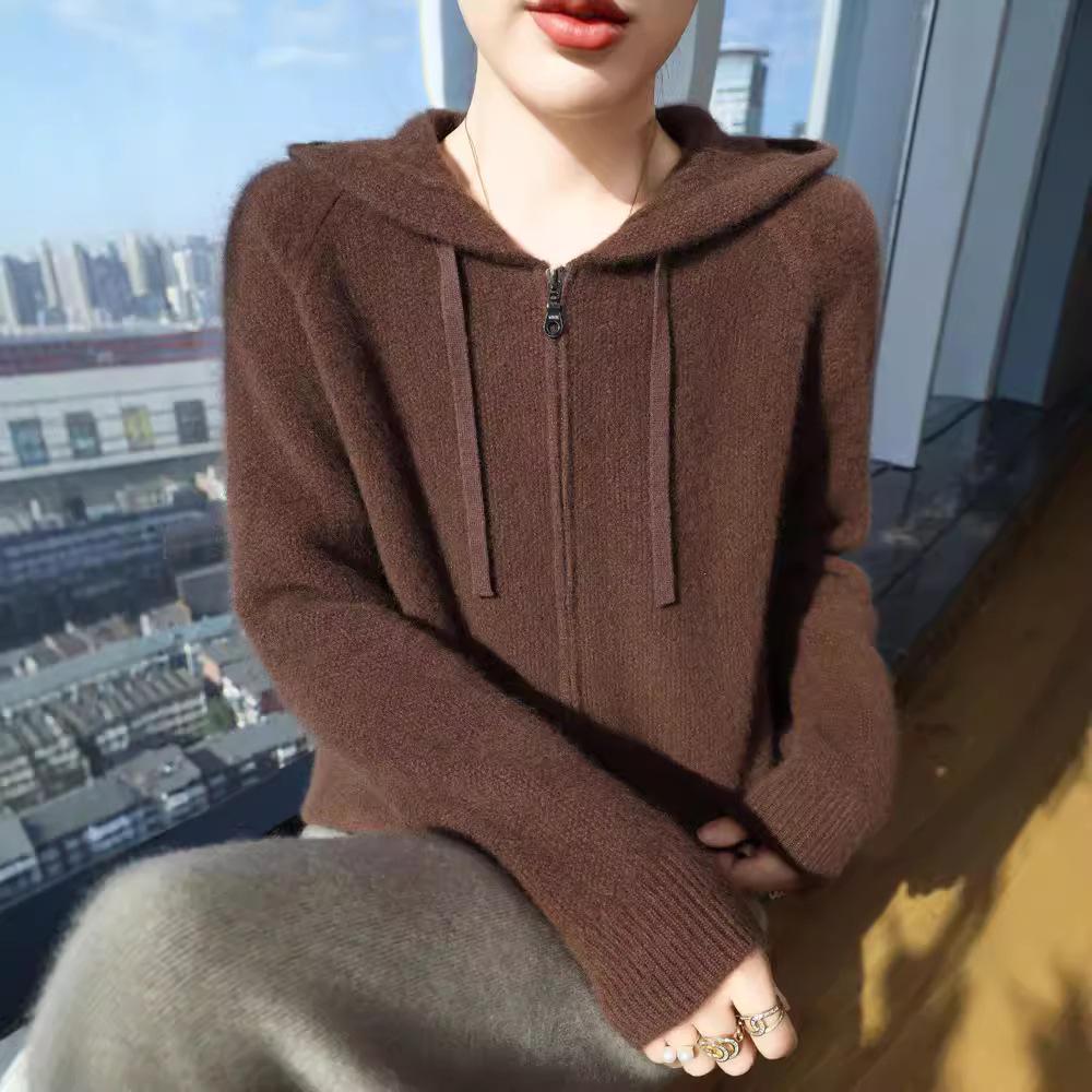 2025 Women's Thick Wool Hooded Cardigan - Autumn/Winter Knit Sweater Coat, Loose & Cozy