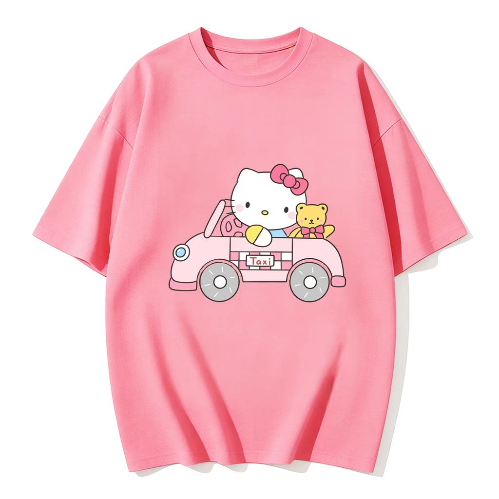 2026 new Summer HelloKitty Cute Graphic Tee Casual Short Sleeve Cotton Top for Women Girls Kawaii Cartoon Print Streetwear