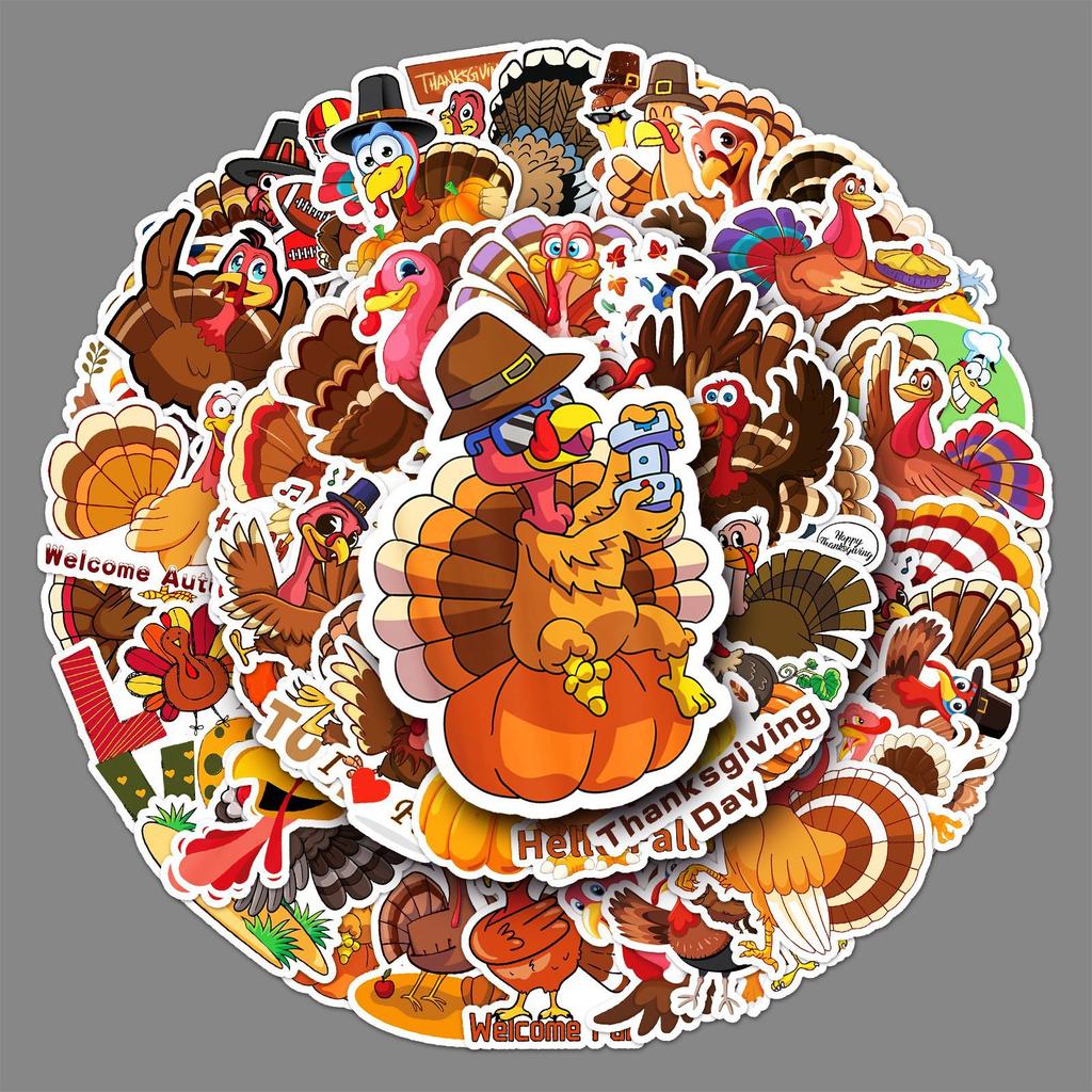 50 Turkey Doodle Personality Cartoon Thanksgiving Animal Children DIY Mobile Suitcase Stickers Waterproof