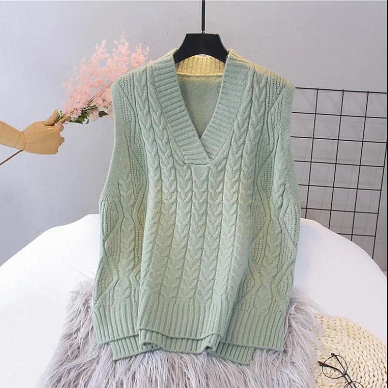 Women's Sweater Vest Knit Pullover Spring and Autumn Loose Korean Version of All-match Lady Style Sleeveless Outer Wear Vest