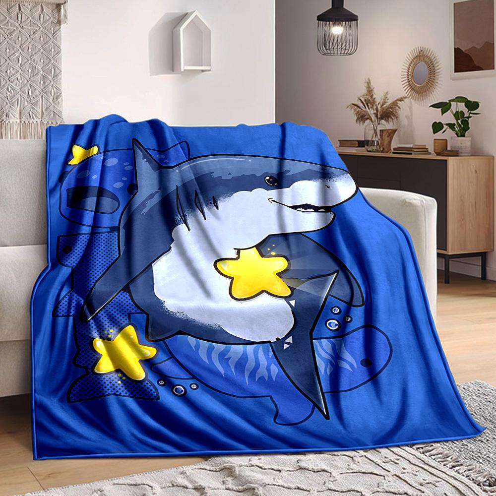 1pc Shark Star Blanket, Lightweight Flannel Throw Blanket For Sofa, Bed, Travel, Camping, Living Room, Office, Couch, Chair, And Bed