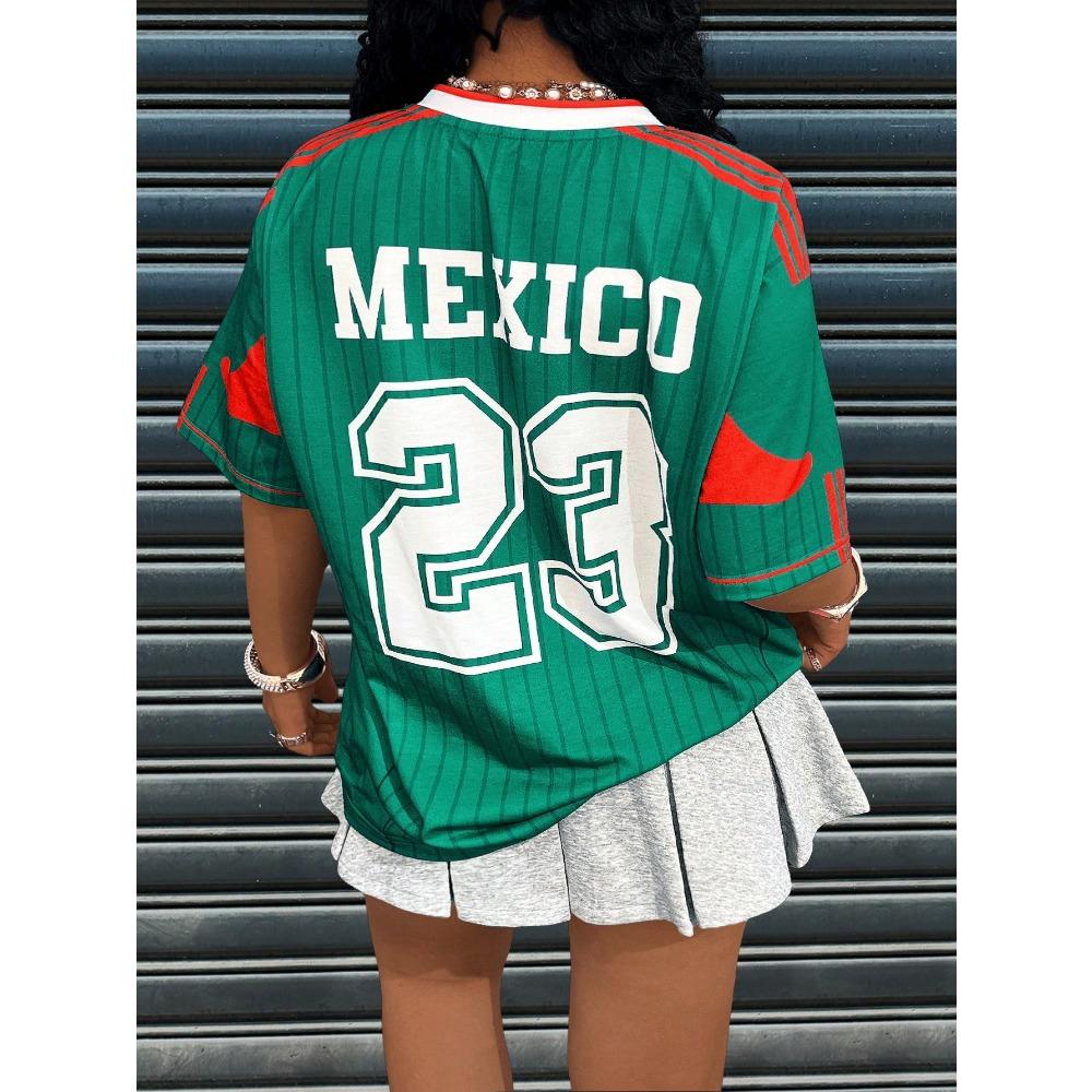 Camiseta Feminina com Estampa do México Verão Manga Curta Caimento Solto Respirável Gráfica Patriótica para Uso Diário Casual Streetwear ao Ar Livre