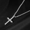 Eco-Friendly European & American Hip-Hop Zinc Alloy Rhinestone Cross Pendant Necklace with 4mm Diamond Tennis Chain