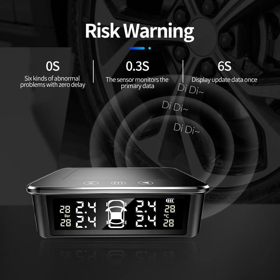 Solar TPMS Tire Pressure Monitor System Low Pressure And High Temperature Alarm LCD Display Easy Installation For Cars SUVs
