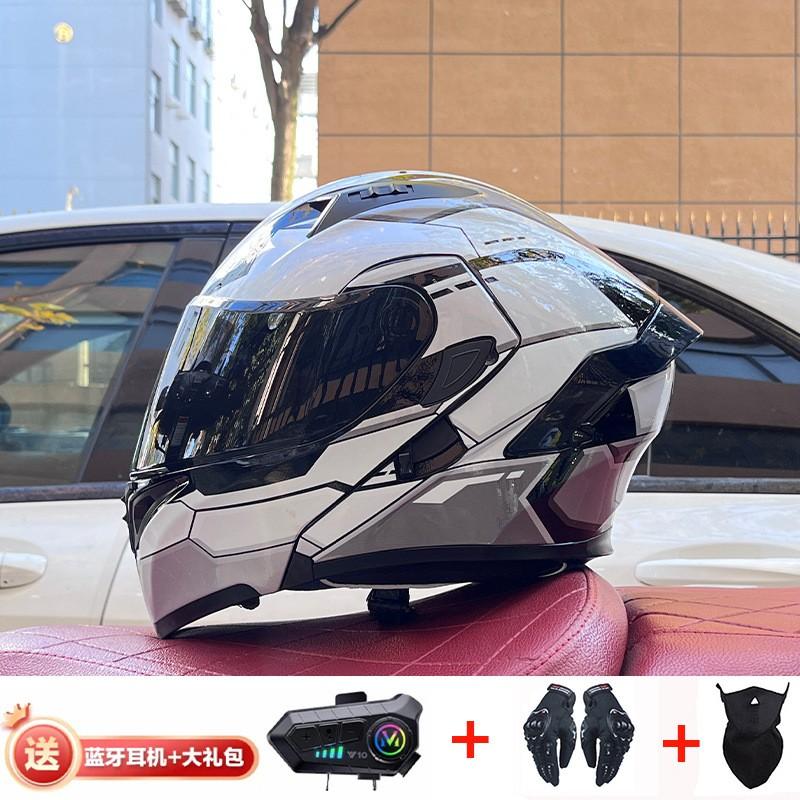 Full Face Motorcycle Helmet With Dual Visor Winter Warm Lining Bluetooth Slot Scooter Riders Men Women All Season