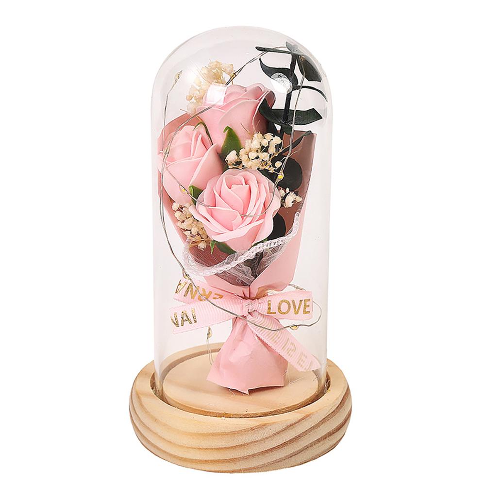 Valentines Rose Birthday Gifts For Women, Artificial Flower Light Up Rose In Glass Cover Decorative Gift For Wife Mom Best Friend Girlfriend Grandma