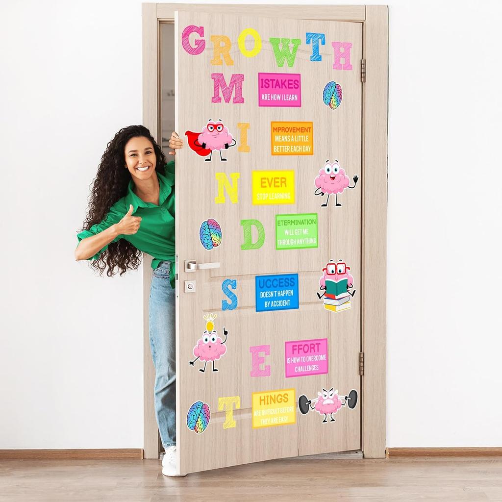 Janlaugh Growth Mindset Window Door Clings Back to School Bulletin Board Growth Mindset Classroom Decor Class Motivational Posters for First Day of