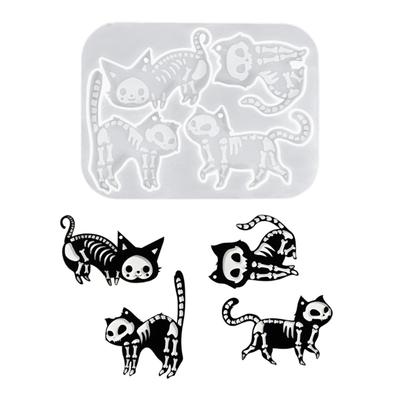 Halloween Silikon Katzen Schädel Form Wiederverwendbares Bastelwerkzeug für Harz Schlüsselanhänger Anhänger Schmuck Lebensmittelgeeignete Materialien