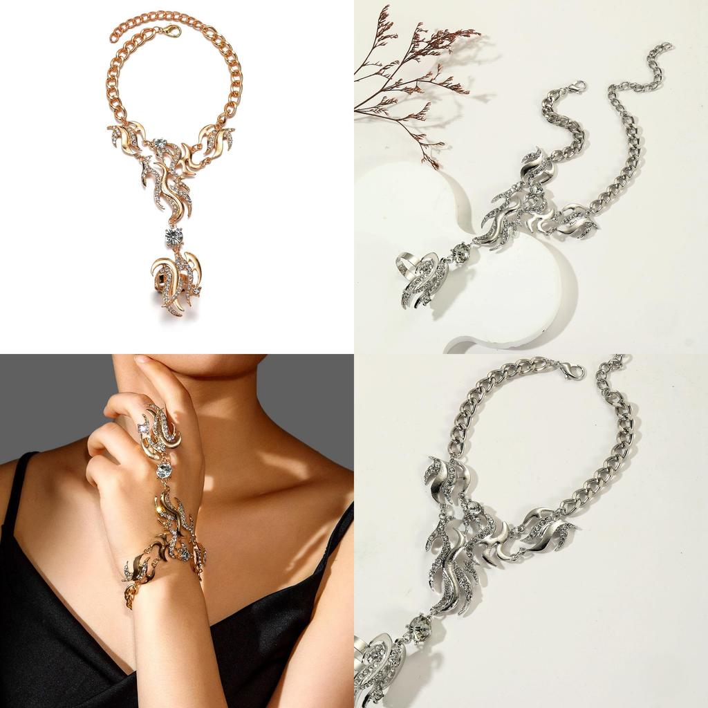 Rhinestone Alloy Fashionable Linked Finger Bracelet For Women Casual Wear