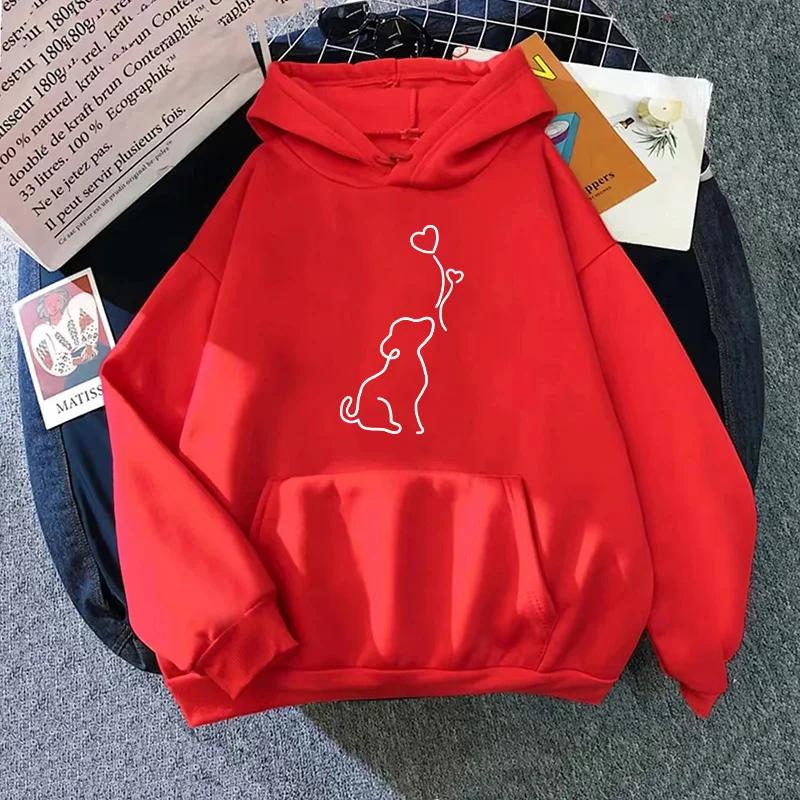 Casual Womens Hoodies Cute Dog Printing Sweatshirts Sports Home Long Sleeves Pullover Tops Outdoors Street Sweet Woman Clothing