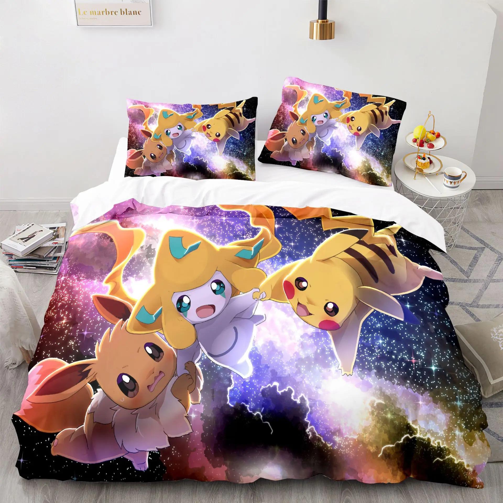 

Comforter 3D Print Pokemon Pikachu Bedding Set Soft Comforter With 1/2Pcs Pillow Shams For Kids Adults Microfiber Comforter (quilt)-EU Single(135*200cm)3pcs
