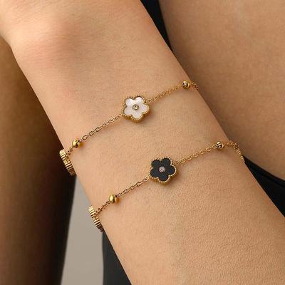 Stainless Steel Five Leaf Petals Flower Bracelets for Women Light Luxury Dainty Lucky Link Bracelets Fashion Jewely Accessories
