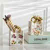 CeramicTote Bag Desktop Storage Container Pen Holder Makeup Brush Diningware Storage Box Retro Floral Handbag Home Decoration