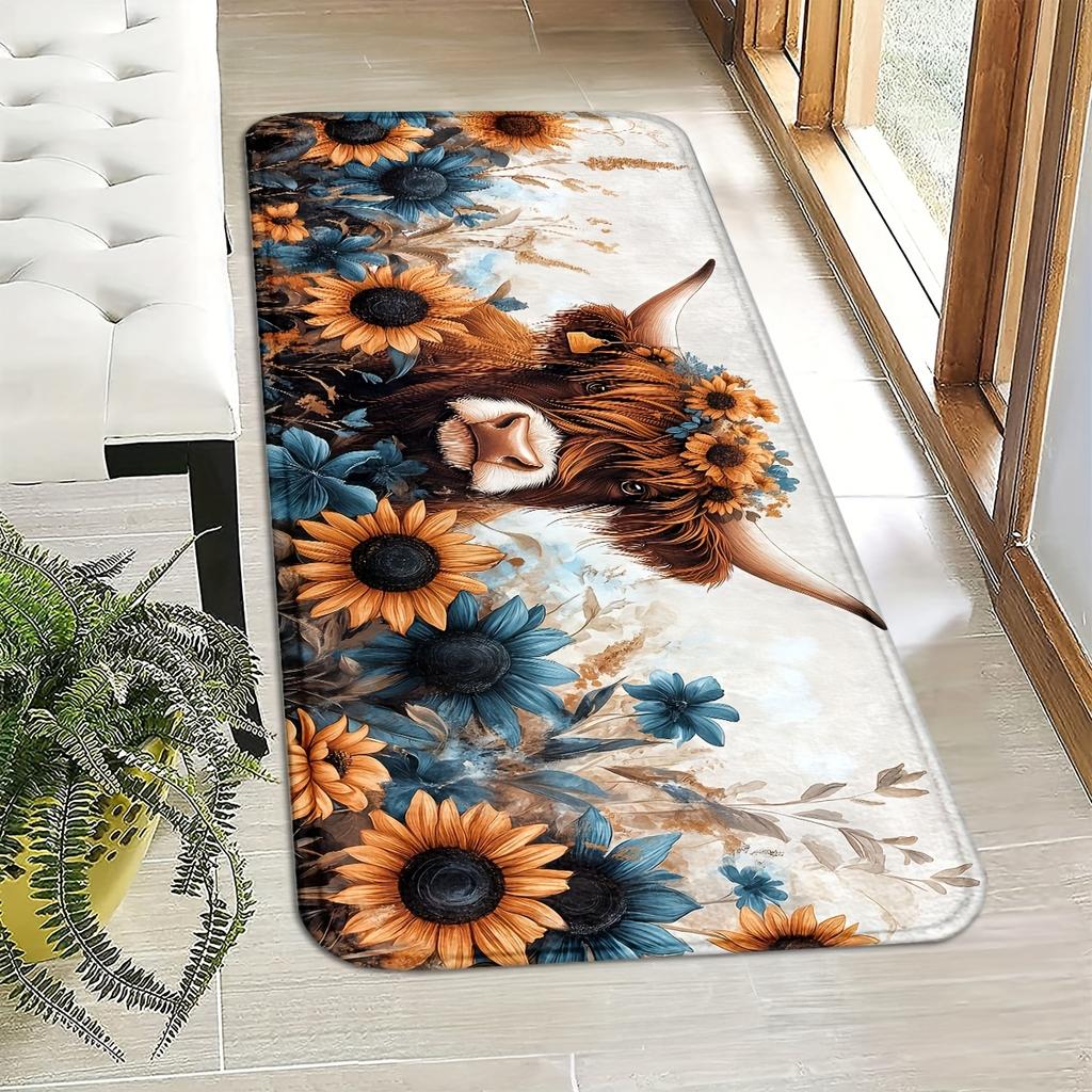 1Pcs Cow Pattern Floor Mat Modern Kitchen polyester Rug, Non-Slip Colorful Indoor Carpet, For Home Bathroom Bedroom Living Room Decor