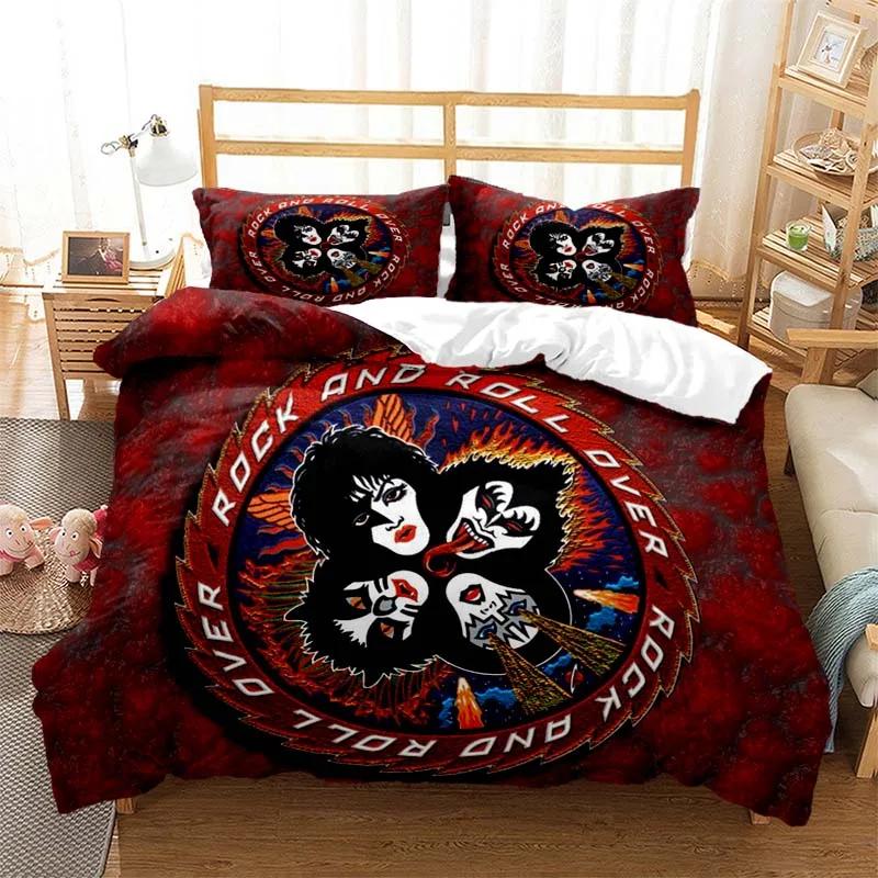 Conjunto de cama Kiss Rock Band meninos meninas gêmeo queen size capa de edredom fronha cama crianças adulto moda casa têxtil têxtil