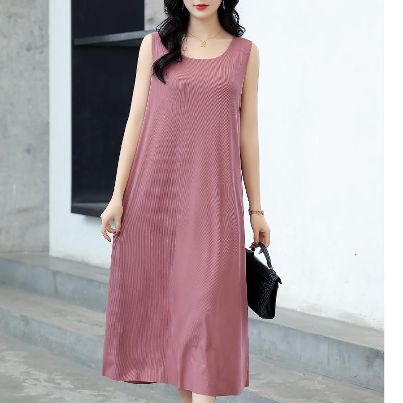 Καλοκαιρινό Αμάνικο Φόρεμα Γυναικείο Elasticity Μονόχρωμο Casual Plus Size Μακρύ Φόρεμα