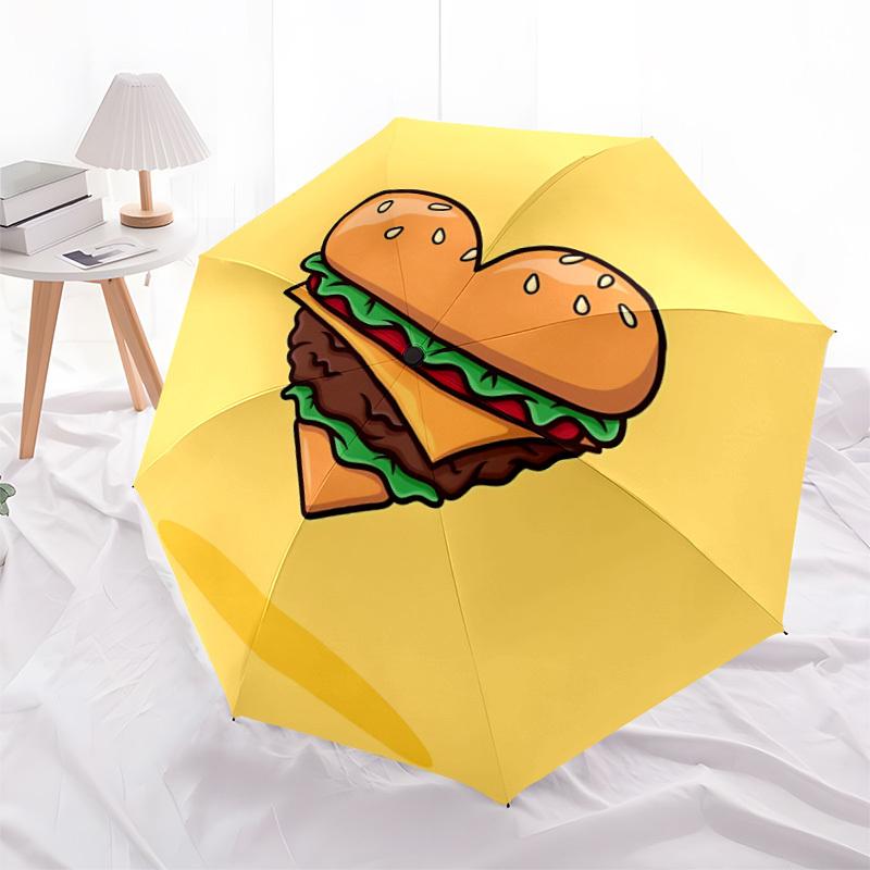 1pc Heart Burger Automatic Open/Close Umbrella - Compact Travel Umbrella with 8-Rib Durable Frame, Lightweight & Portable Design z19